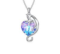 AOBOCO Collar con colgante de gato en plata de ley 925 con cristal de corazón morado de Austria Regalos de joyería para mujeres amantes de los gatos