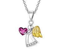 AOBOCO Collar de Ángel de la Guarda Plata de Ley 925 Colgante de Ángel con Cristales, Bautizo Comunión Regalos de Cumpleaños para Niñas (Morado)