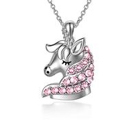 AOBOCO Collar de plata de ley con colgante de unicornio con cristales, regalos de cumpleaños de unicornio para niñas, mujeres e hijas (rosa)