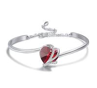 AOBOCO Pulsera ajustable de plata de ley con corazón para mujer, día de la madre, boda, aniversario, joyería de regalo para mamá, esposa, novia, 16.2 mm, Cristal, Crystal