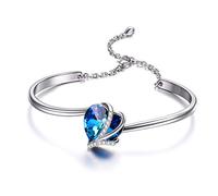 AOBOCO pulsera de corazón de plata esterlina señoras corazón brazalete con cristales azules, cumpleaños aniversario de boda regalos para la madre las mujeres novia