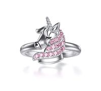 AOBOCO Regalos de unicornio para niñas, anillo de unicornio de plata de ley con cristales rosas, regalos de joyería de cumpleaños para mujeres tu hija (9)