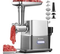 AOBOSI Picadora De Carne Silenciosa - 3000W Máx. Con Motor DC, Solo 60dB, Reversa Automática Y Empujador De Alimentos Con Almacenaje - 3 Niveles De Velocidad, Para Moler, Hacer Embutidos Y Kibbe