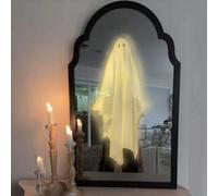 AOBUJDUB Halloween Novelty Ghost Mirror, Ghost Mirror Hologram with Creepy Eyes for Haunted House Decor, for Bedroom,Kitchen,Fireplace(Wave Warm Light,35 * 20 * 2.5cm)