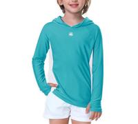 AOBUTE Sudadera unisex de manga larga con capucha para niños UPF 50+ con agujero para el pulgar de 3 a 12 años, Blanco (Aqua White), 11-12 años