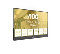 AOC 16T20E2 Monitor Portátil 16 Pulgadas FHD, IPS, 60Hz, Altavoces (1920x1080, 2X USB-C, 1x Mini HDMI), Negro