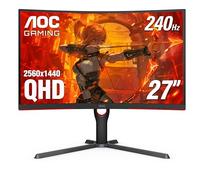 AOC CQ27G3Z 27" Curved Gaming Monitor, QHD 2K 2560x1440, 1000R VA, 240Hz 0.5ms, FreeSync Premium, Height Adjustable Stand, Xbox PS5 Switch, 3-Year Zero-Bright-Dot,Black