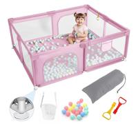 Aocase Parque Infantil Bebe, Centro de Actividades Infantiles con Espuma Anticolisión, Corralito Plegable de Malla Transpirable para Interior, Exterior - Juego de Parque Infantil,Rosado,200x200x60cm