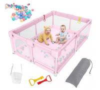 Aocase Parque Infantil Bebe, Corralito Bebe para Actividades, Parque de Juegos para Bebes, Grande y Resistente | Corral Plegable con Bolsas, Malla Transpirable para Niños y Bebés,Rosado,150x200x60cm