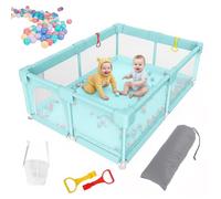 Aocase Parque Infantil Bebe, Corralito Bebe para Actividades, Parque de Juegos para Bebes, Grande y Resistente | Corral Plegable con Bolsas, Malla Transpirable para Niños y Bebés,Cyan,180x200x60cm