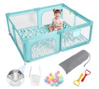 Aocase Parque Infantil Bebe, Parque de Juegos Bebe, Centro de Actividades Infantiles con Espuma Anticolisión, con 2 Puerta Lateral Parque Bebes para Casa Plegable,Cyan,120x120x60cm