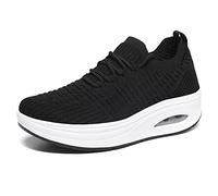 Aocase Zapatos para Caminar para Mujer Informales sin Cordones con Colchón de Aire de Malla Transpirables de Punto Superior Zapatillas Zapatos Ortopédicos para Diabéticos,Negro,38
