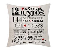 Aocaso 12 Aniversario de Boda Funda de Cojín 18x18 Pulgadas 12 Años de Matrimonio Presente Matrimonio Recuerdos Decoración Regalo para Parejas Padres Esposo Esposa Mamá Papá Tío Amigos(12)