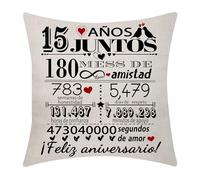 Aocaso 15 Aniversario de Boda Funda de Cojín 18x18 Pulgadas 15 Años de Matrimonio Presente Matrimonio Recuerdos Decoración Regalo para Parejas Padres Esposo Esposa Mamá Papá Aniversario de Boda (15)