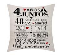Aocaso 4to Aniversario de Boda Funda de Cojín 18x18 Pulgadas 4 Años de Matrimonio Boda para Parejas Esposo Esposa Boda(4)