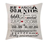 Aocaso 55 Aniversario de Boda Funda de Cojín 18x18 Pulgadas 55 Años de Matrimonio Regalo Decoración para Parejas Padres Abuelos Mujeres Hombres Marido Esposa Mamá Papá Abuela Abuelo Tío Amigos(55)