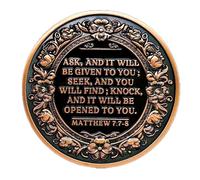 Aocass Moneda cristiana/sobriedad | Juego de regalo para recuperación y religión | Mateo 7:7-8 versículo bíblico inspirador | Regalo basado en la fe para ella/él | Decoración del hogar (cobre vintage)
