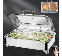 Aocay Chafing Dish Eléctrico, 9L Calentador de Comida Electrico para Buffet Temperatura Regulable, Calentador de Buffet in Acero Inoxidable con Tapa Visible(A,Full Pan)