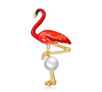 AOCHEE Broche esmaltado con diseño de flamenco, perlas de imitación, 4 colores (rojo)