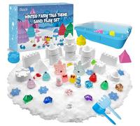 Aocii Kit de arena sensorial para niños, juego de arena con temática de cuento de hadas de invierno, caja de arena para niños, juego de simulación de rol, juguete de campo de nieve, regalo para niñas