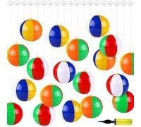 Aodaer 36 bolas de playa inflables de 12 pulgadas, bolas de playa de arco iris, bolas de playa con ganchos de cuerda colgantes e inflador para juguetes de piscina de playa, decoraciones hawaianas de