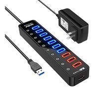 AODE USB Hub, atolla Powered USB 3.0 Hub, 11-Port USB Splitter（7 USB 3.0 Data Ports+4 USB 3.0 Smart Charging Ports） with Individual On/Off Switches and 12V/4A Power Adapter for High Power USB Devices