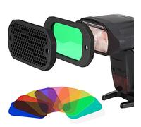 AODELAN Juego de filtros de gel de flash, rejilla universal de panal con kit de filtros de iluminación Speedlite de 8 colores para cámara Canon, Nikon, Sony, Godox y Yongnuo