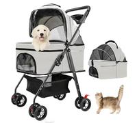 AODI Cochecito para Mascotas para Perros Pequeños y Gatos con 4 Ruedas, Cochecito Plegable para Perros con Transportín Desmontable, Parasoles, Cesta Portaobjetos y Portavasos, Hasta 15 kg