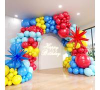 AODINBY - Kit de arco de globos azul, rojo y amarillo, colores surtidos de 18, 12, 10, 5 pulgadas, kit de guirnalda de globos de fiesta de diferentes tamaños para baby shower, cumpleaños, revelación