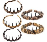 Aodse 5 diademas antideslizantes en zigzag, diademas de plástico de leopardo de moda, diadema de felpa que hace que las raíces del cabello sean esponjosas, ambos lados se pueden llevar, adecuadas para