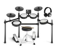 AODSK Batería eléctrica con almohadillas de malla silenciosas, batería electrónica para principiantes, 15 kits y 195 sonidos, palos, trono, auriculares, cable USB incluido. AED-403