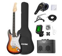 AODSK - Guitarra eléctrica con amplificador para principiantes de 39 pulgadas, cuerpo sólido, tamaño completo, recogida HSS, todos los accesorios, sintonizador digital, seis cuerdas, cuatro púas,
