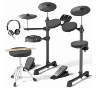 AODSK Juego de batería eléctrica, UAED-400, kit de batería electrónica junior para niños principiantes con 150 sonidos, taburete de batería, baquetas, auriculares
