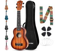 AODSK Juego de ukelele soprano para principiantes, ukelele hawaiano de 21 pulgadas para niños y adultos con bolsa de concierto, cuerdas, kit todo en uno (ukelele sapele de 21 pulgadas) (Sunburst)