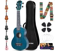 AODSK Juego de ukelele soprano para principiantes, ukelele hawaiano de 21 pulgadas para niños y adultos con bolsa de concierto, cuerdas, kit todo en uno (ukelele sapele de 21 pulgadas) (azul)