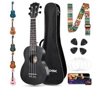 AODSK Juego de ukelele soprano para principiantes, ukelele hawaiano de 21 pulgadas para niños y adultos con bolsa de concierto, cuerdas, kit todo en uno (ukelele sapele de 21 pulgadas) (negro)