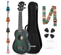AODSK Juego de ukelele soprano para principiantes, ukelele hawaiano de 21 pulgadas para niños y adultos con bolsa de concierto, cuerdas, kit todo en uno (ukelele sapele de 21 pulgadas) (verde)