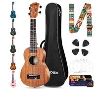 AODSK Juego de ukelele soprano para principiantes, ukelele hawaiano de 21 pulgadas para niños y adultos con bolsa de concierto, cuerdas, kit todo en uno (ukelele sapele de 21 pulgadas) (natural)