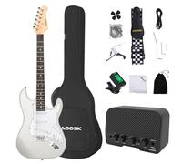 AODSK Kit de guitarra eléctrica con amplificador para principiantes, cuerpo sólido de 39 pulgadas, tamaño completo, recogida SSS, todos los accesorios, afinador digital, seis cuerdas, cuatro púas,