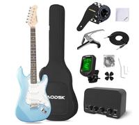 AODSK Kit de guitarra eléctrica con amplificador para principiantes, cuerpo sólido de 39 pulgadas, tamaño completo, recogida SSS, todos los accesorios, afinador digital, seis cuerdas, cuatro púas,