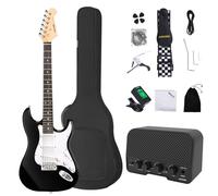 AODSK Kit de guitarra eléctrica con amplificador para principiantes, cuerpo sólido de 39 pulgadas, tamaño completo, recogida SSS, todos los accesorios, afinador digital, seis cuerdas, cuatro púas