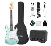AODSK Kit de guitarra eléctrica con amplificador para principiantes, cuerpo sólido de 39 pulgadas, tamaño completo, recogida SSS, todos los accesorios, afinador digital, seis cuerdas, cuatro púas,