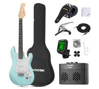 AODSK Kit de guitarra eléctrica con amplificador para principiantes, cuerpo sólido de 39 pulgadas, tamaño completo, recogida SSS, todos los accesorios, afinador digital, seis cuerdas, cuatro púas,
