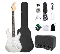 AODSK Kit de guitarra eléctrica con amplificador para principiantes, cuerpo sólido de 39 pulgadas, tamaño completo, recogida HSS, todos los accesorios, afinador digital, seis cuerdas, cuatro púas