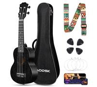 AODSK Ukelele de concierto negro para principiantes, de 58 cm, con correa para bolsa de concierto, cuerda de nailon, 4 púas, regalo de vacaciones