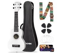 AODSK Ukelele para principiantes, kit de iniciación con correa de bolsa de concierto, cuatro cuerdas, ukelele soprano acústico profesional de madera hawaiano para niños y estudiantes, kit de