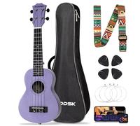 AODSK Ukelele soprano para principiantes, kit de ukelele de 21 pulgadas con bolsa de concierto, correa, afinador, cuerdas, púas, tela, regalo de vacaciones (violeta, concierto)