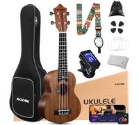 AODSK Ukelele soprano para principiantes, kit de ukelele de 21 pulgadas con bolsa de concierto, correa, afinador, cuerda de nailon, 4 púas, lección en línea, regalo de vacaciones