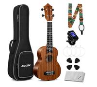 AODSK Ukelele soprano para principiantes, kit de ukelele de 21 pulgadas con bolsa de concierto, correa, afinador, cuerda de nailon, 4 púas, lección en línea, regalo de vacaciones