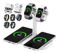 AODUKE Base de carga inalámbrica dual 4 en 1 para teléfono y soporte de cargador de correa dual para iPhone, AirPods/Buds, Samsung, Galaxy Fit/Xiaomi Band/Amazfit Band/Fitbit Inspire HR (433-W)